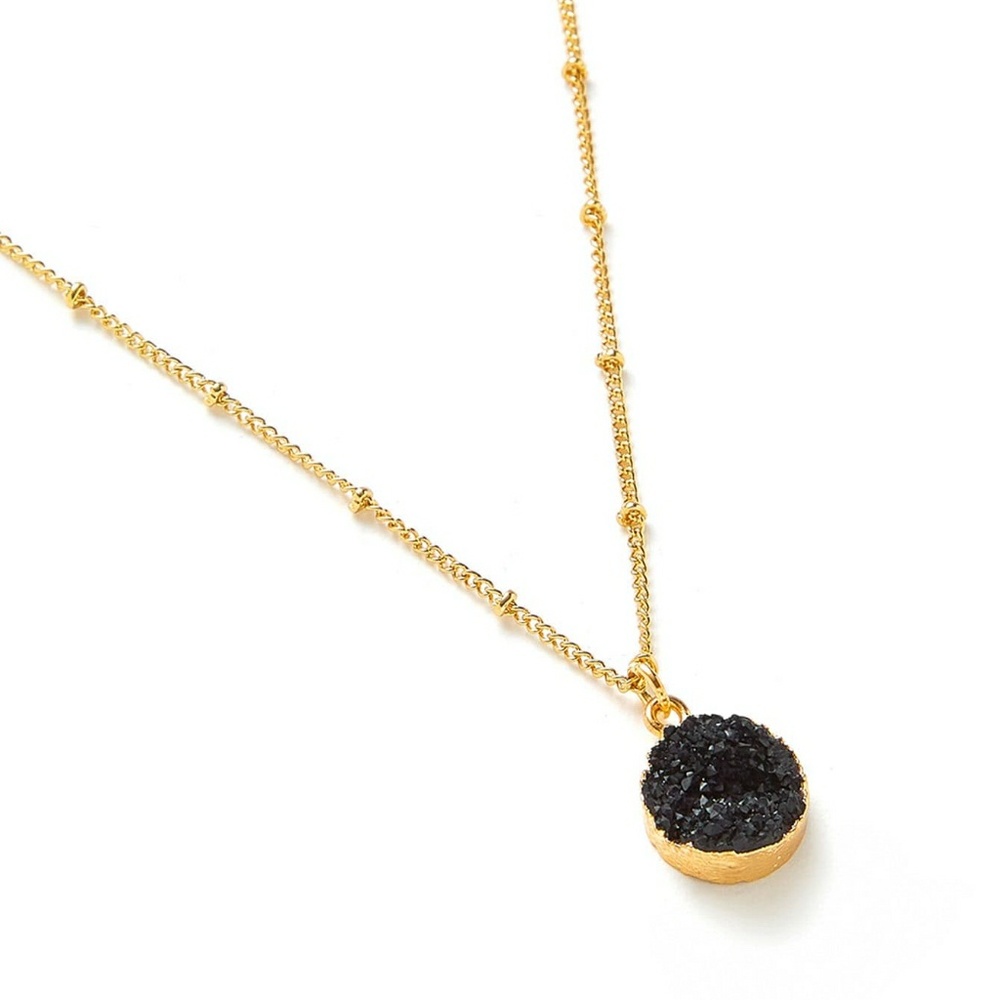 Dainty Black Druzzy Gem Gold Necklace